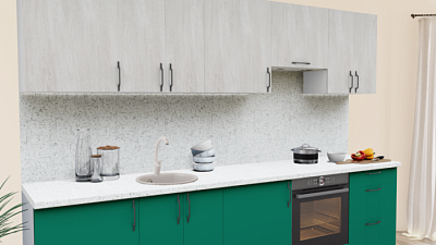 Кухня на заказ Дуб антик белый - Аквамарин